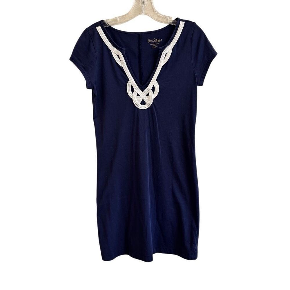Lilly Pulitzer Brewster Solid T-Shirt Dress Navy Blue White Size Small